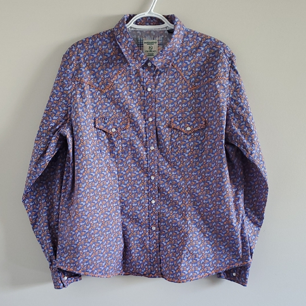 Panhandle Rough Stock Wmn's Purple Floral Button Down Western Shirt Sz Xl Rodeo